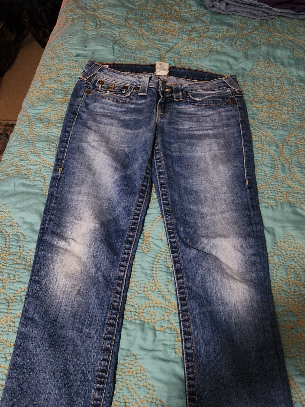 True Religion Women's Blue Washed Crop Jeans